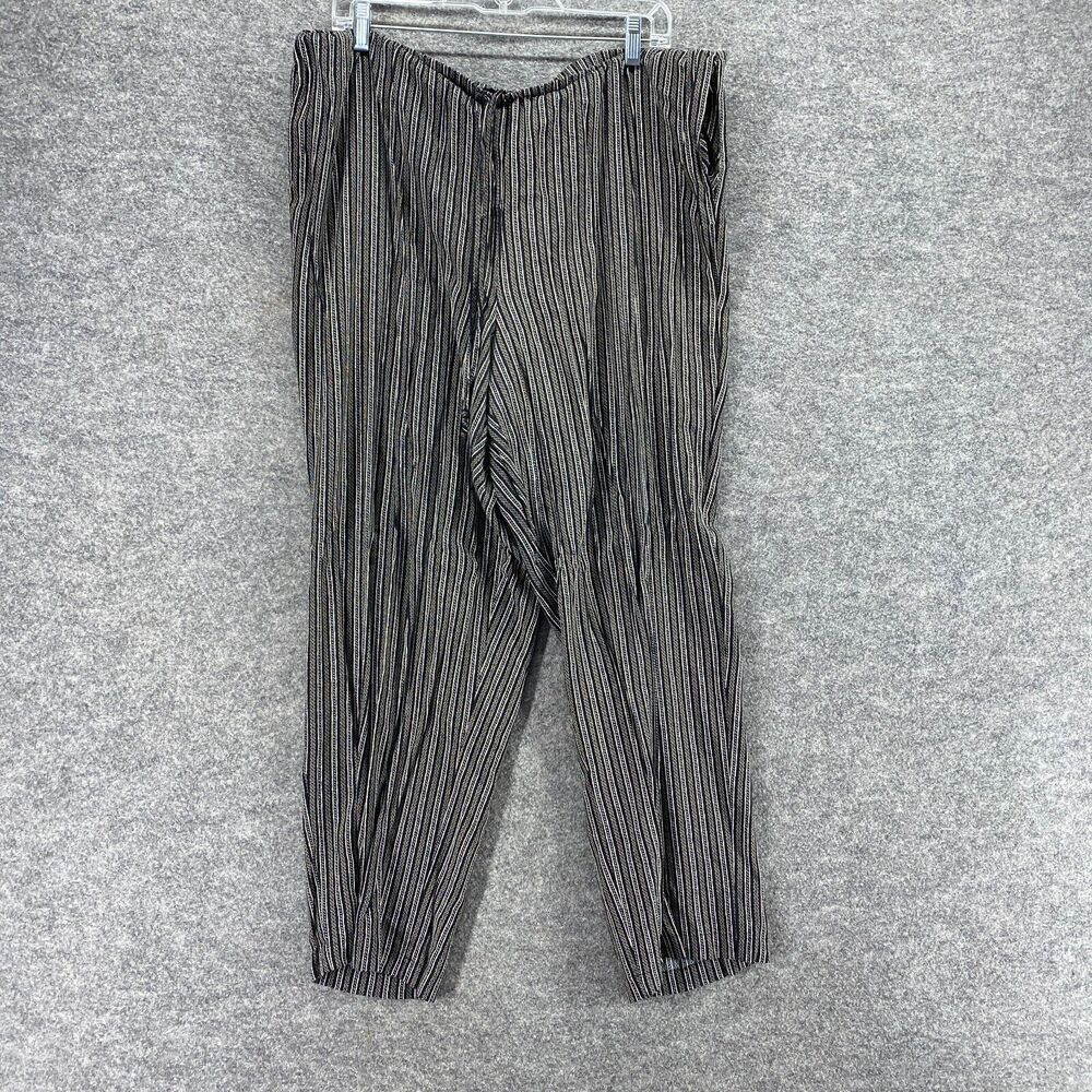 Sag Harbor Pants Women 2X Plus Black Striped High Rise Drawstring Flat Front